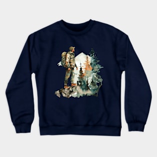 Trailblazing Adventures Watercolor Style Hiking Scene Crewneck Sweatshirt